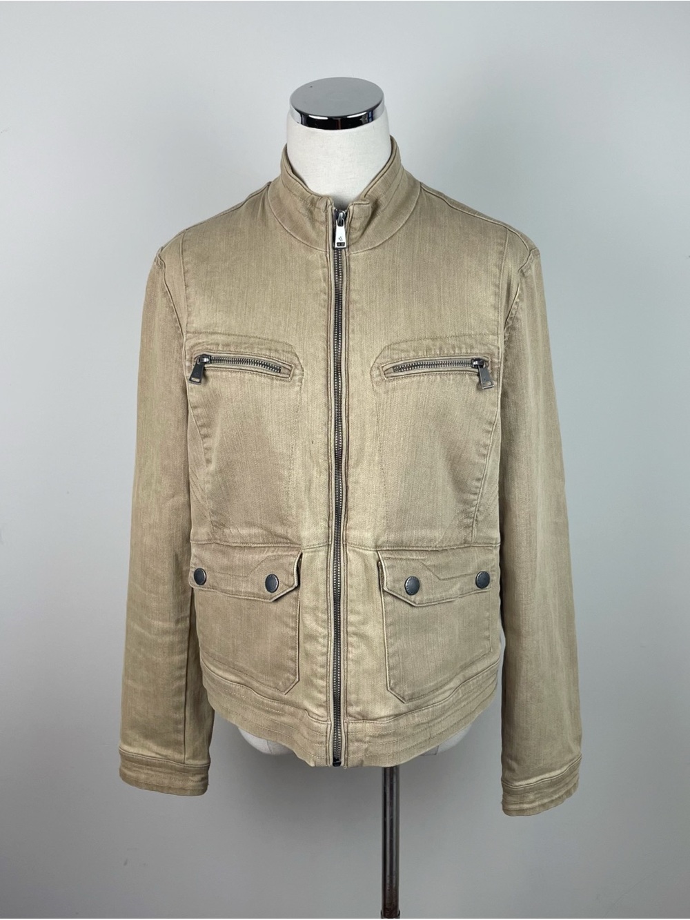 Lauren Ralph Lauren Tan Brown Full Zip Moto Jacket Denim Women Size 14